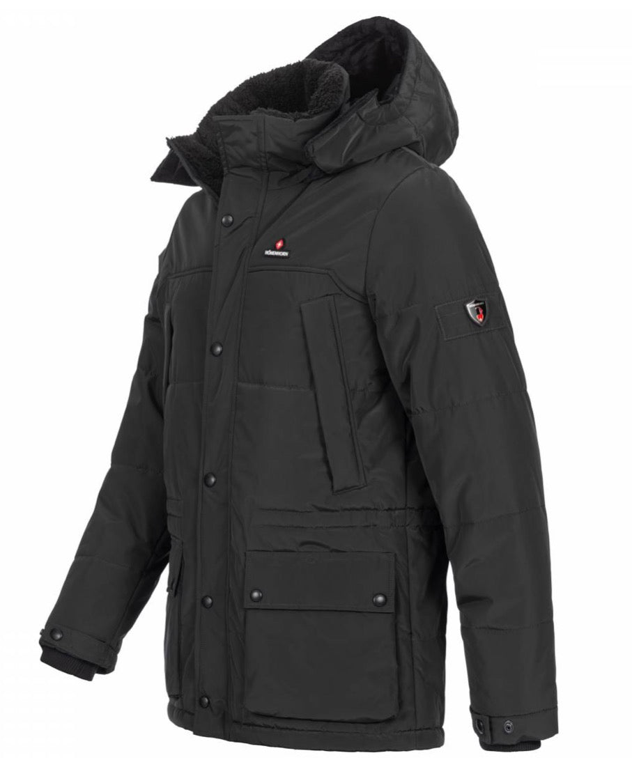 HÖHENHORN Winterjacke Herren Gr. L – Schwarz | Warme Outdoor Jacke | Parka mit Kapuze | Wasserabweisend