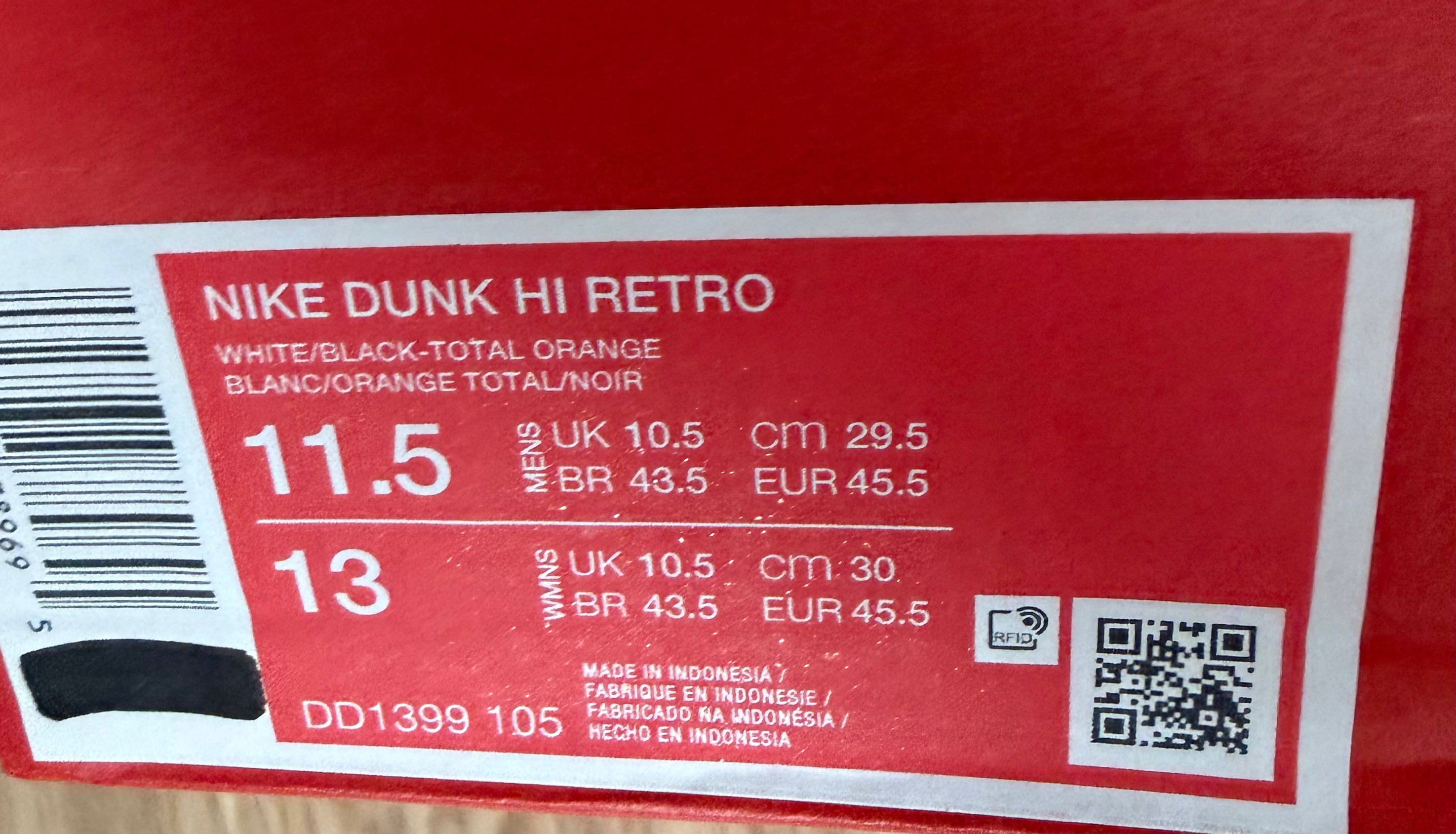 Nike Dunk Hi Retro – White/Black – Größe EU 45,5