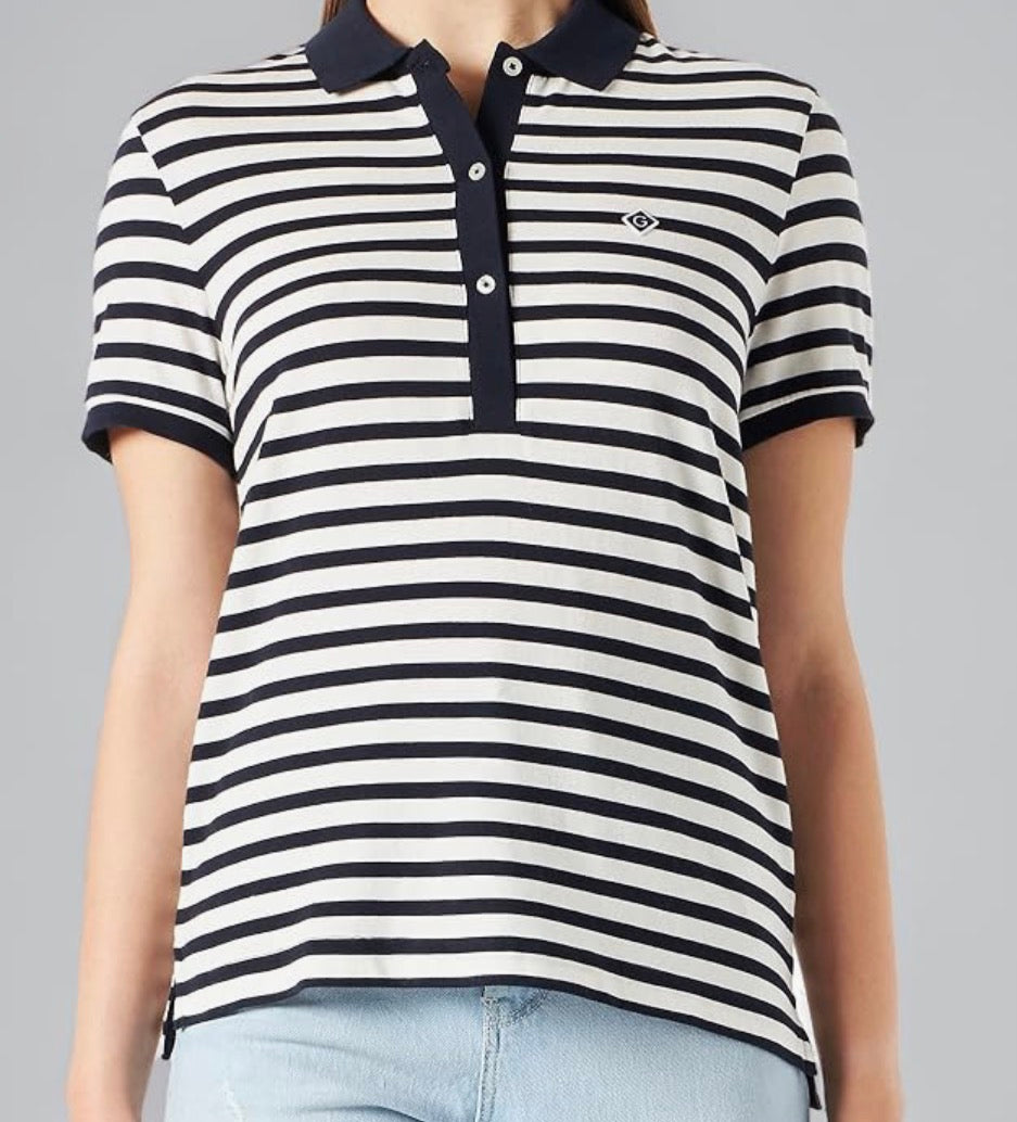 GANT Damen Poloshirt XL – Dunkelblau & Weiß gestreift