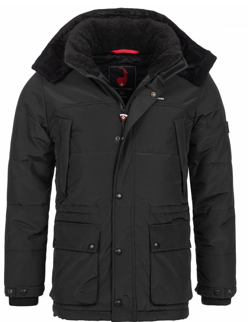 HÖHENHORN Winterjacke Herren Gr. L – Schwarz | Warme Outdoor Jacke | Parka mit Kapuze | Wasserabweisend