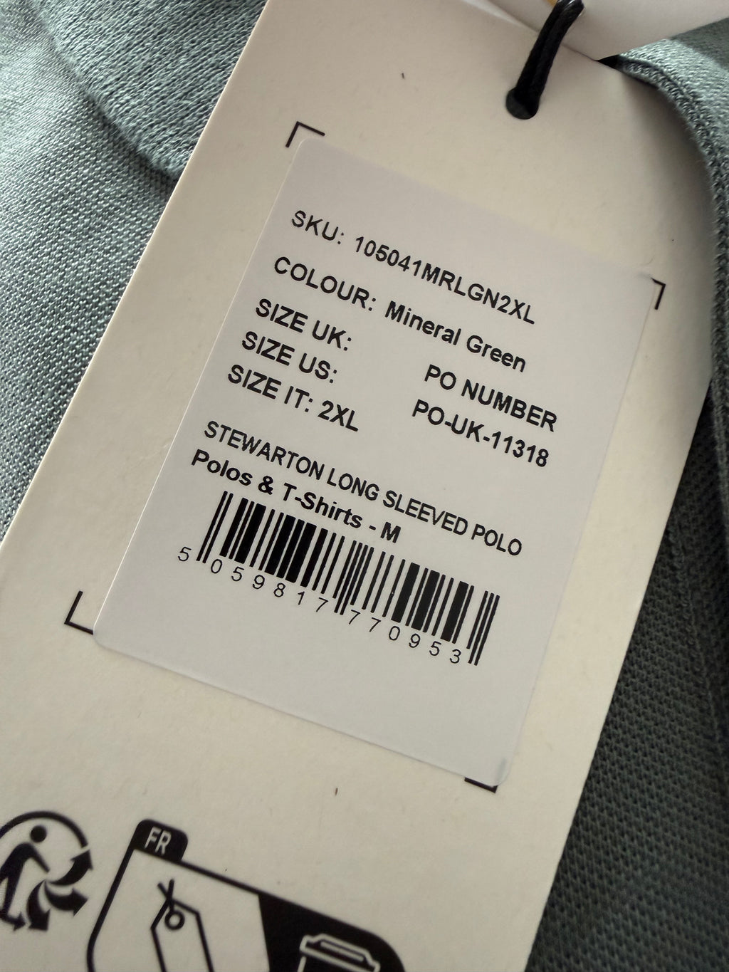 Belstaff Stewarton Langarm-Poloshirt – Mineral Green – Größe 2XL – Neu mit Etikett