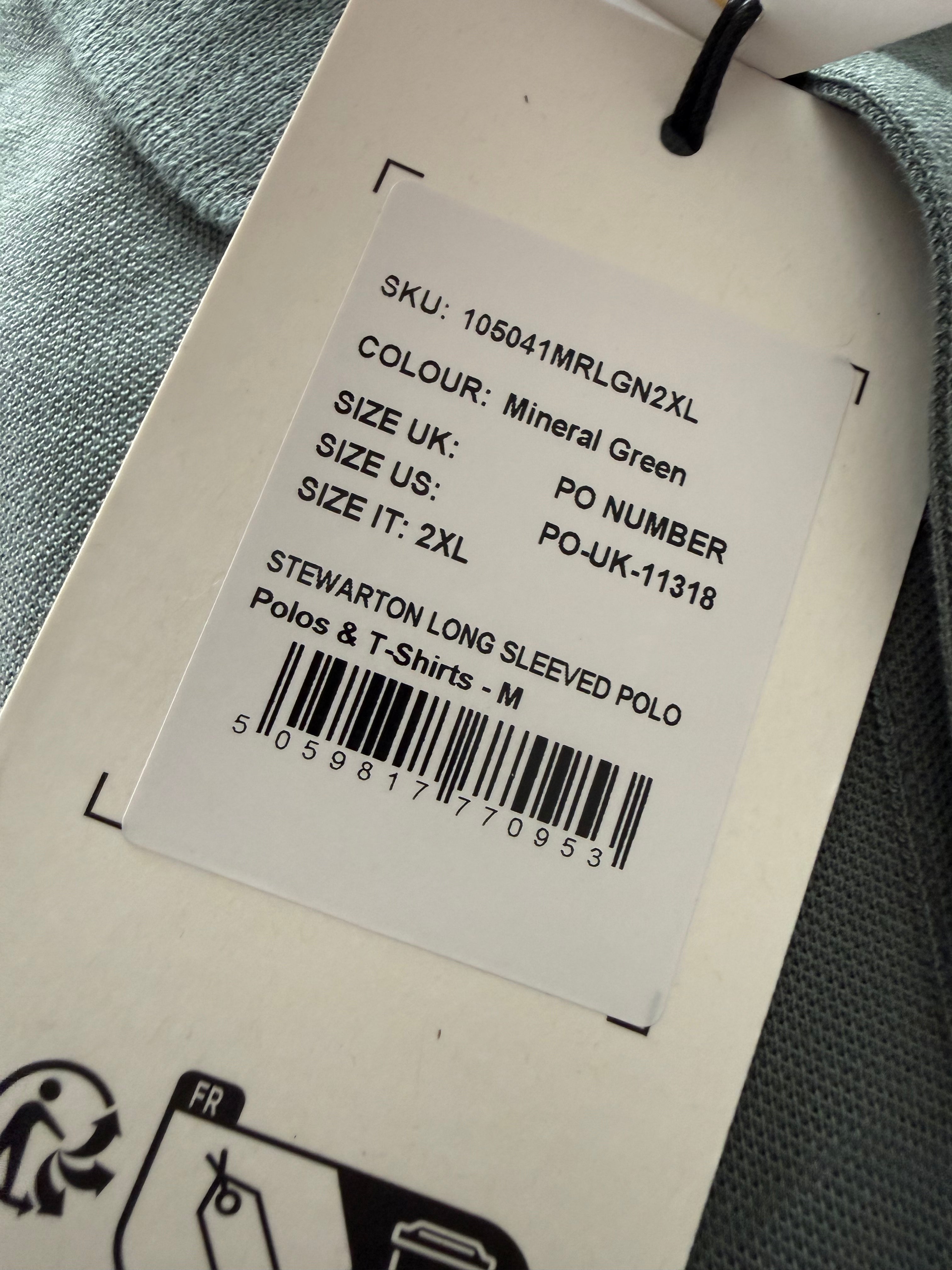 Belstaff Stewarton Langarm-Poloshirt – Mineral Green – Größe 2XL – Neu mit Etikett