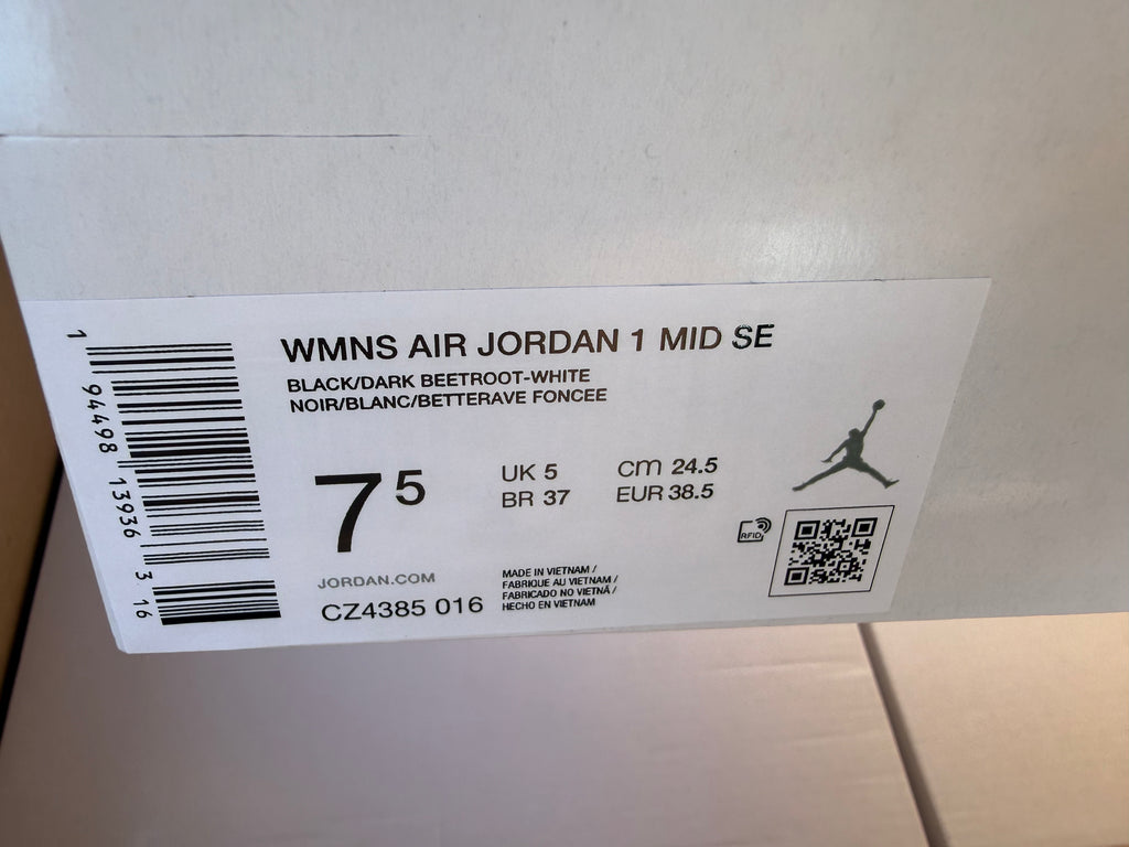 Nike Air Jordan 1 Mid SE Damen – Black/Dark Beetroot – Gr. 38,5 – Neu mit Karton