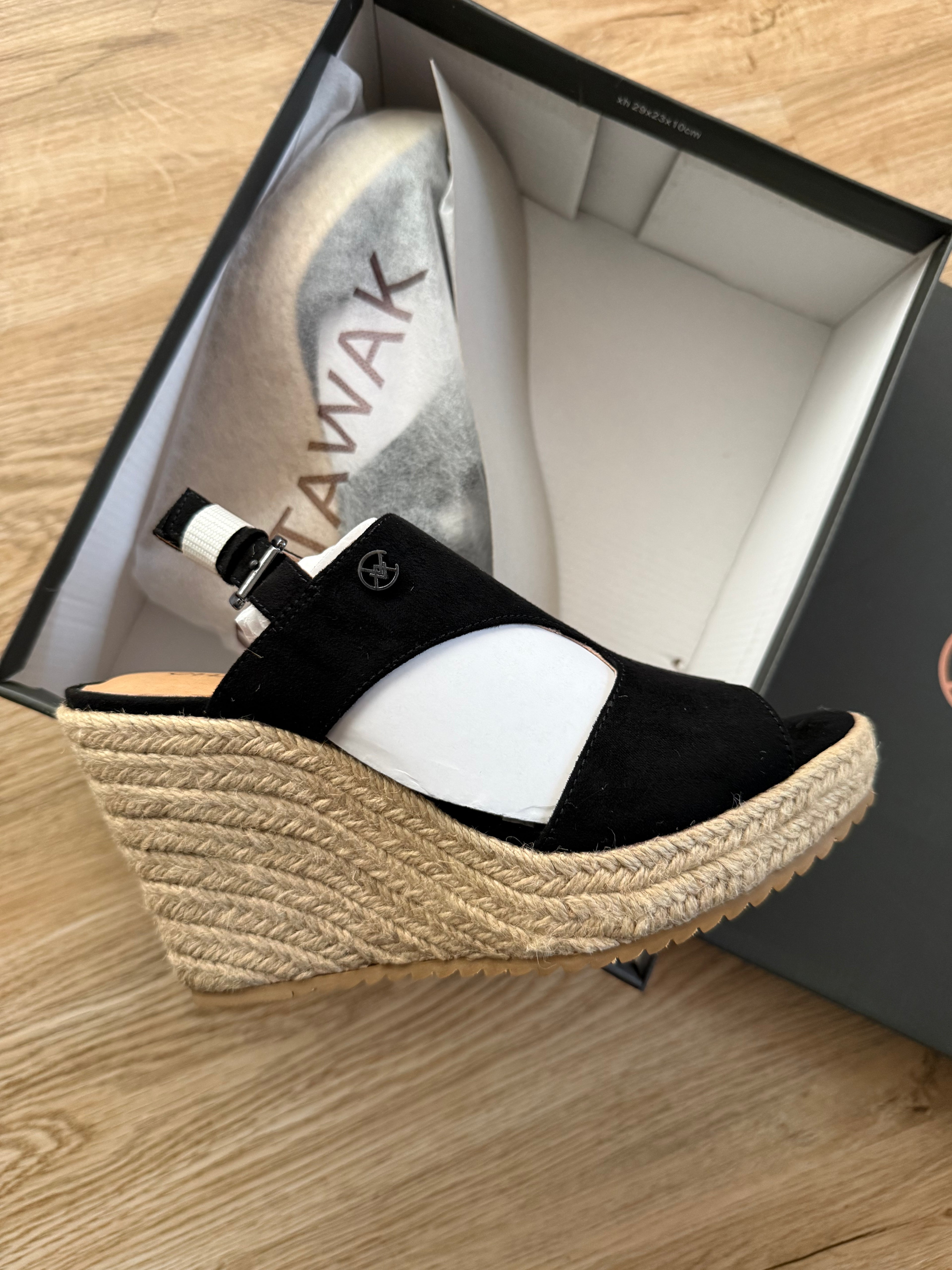Chattawak Jacinthe Keil-Sandaletten Schwarz neu Gr. 37 – Veloursleder Wedges Espadrille
