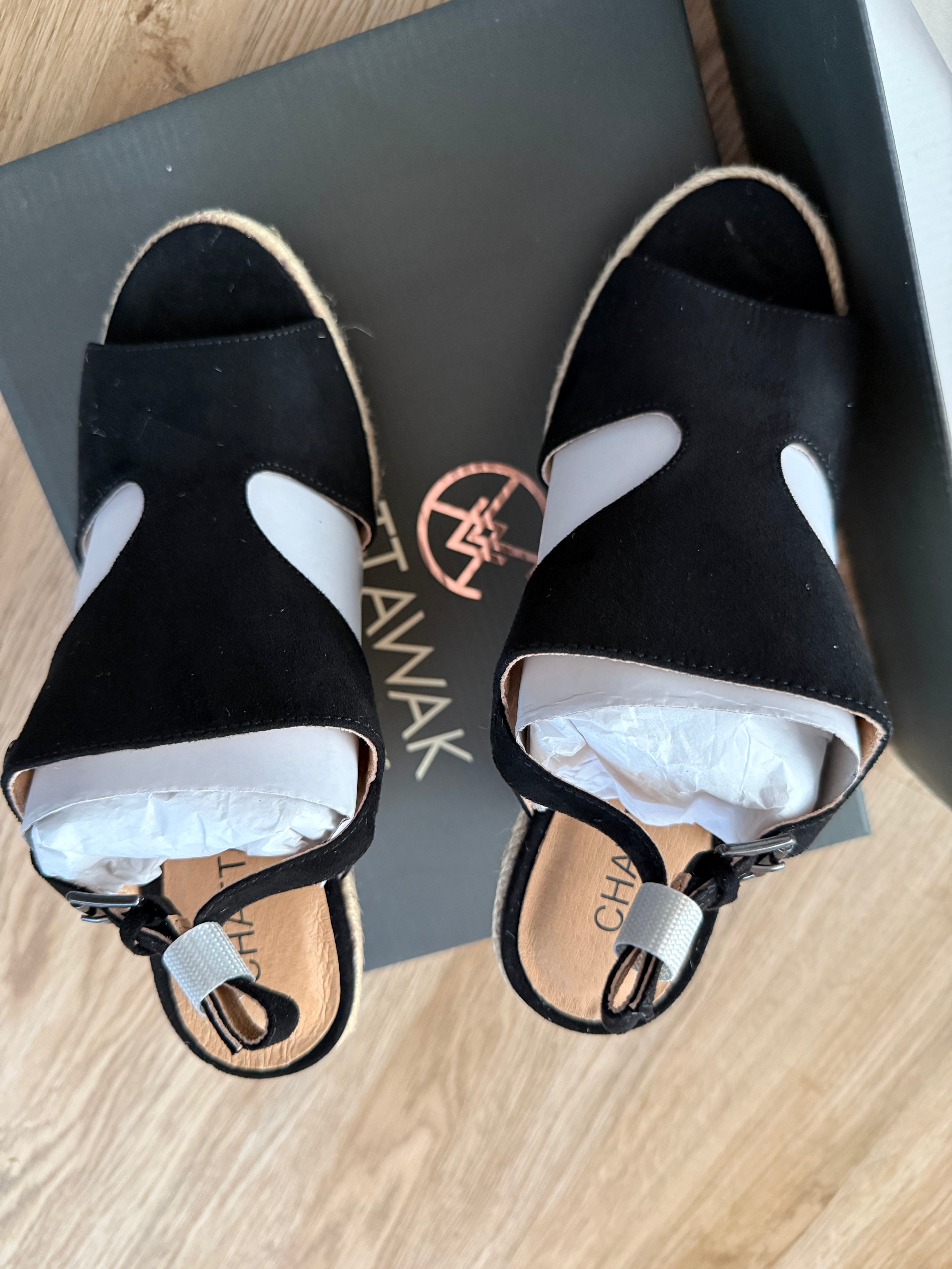 Chattawak Jacinthe Keil-Sandaletten Schwarz neu Gr. 37 – Veloursleder Wedges Espadrille