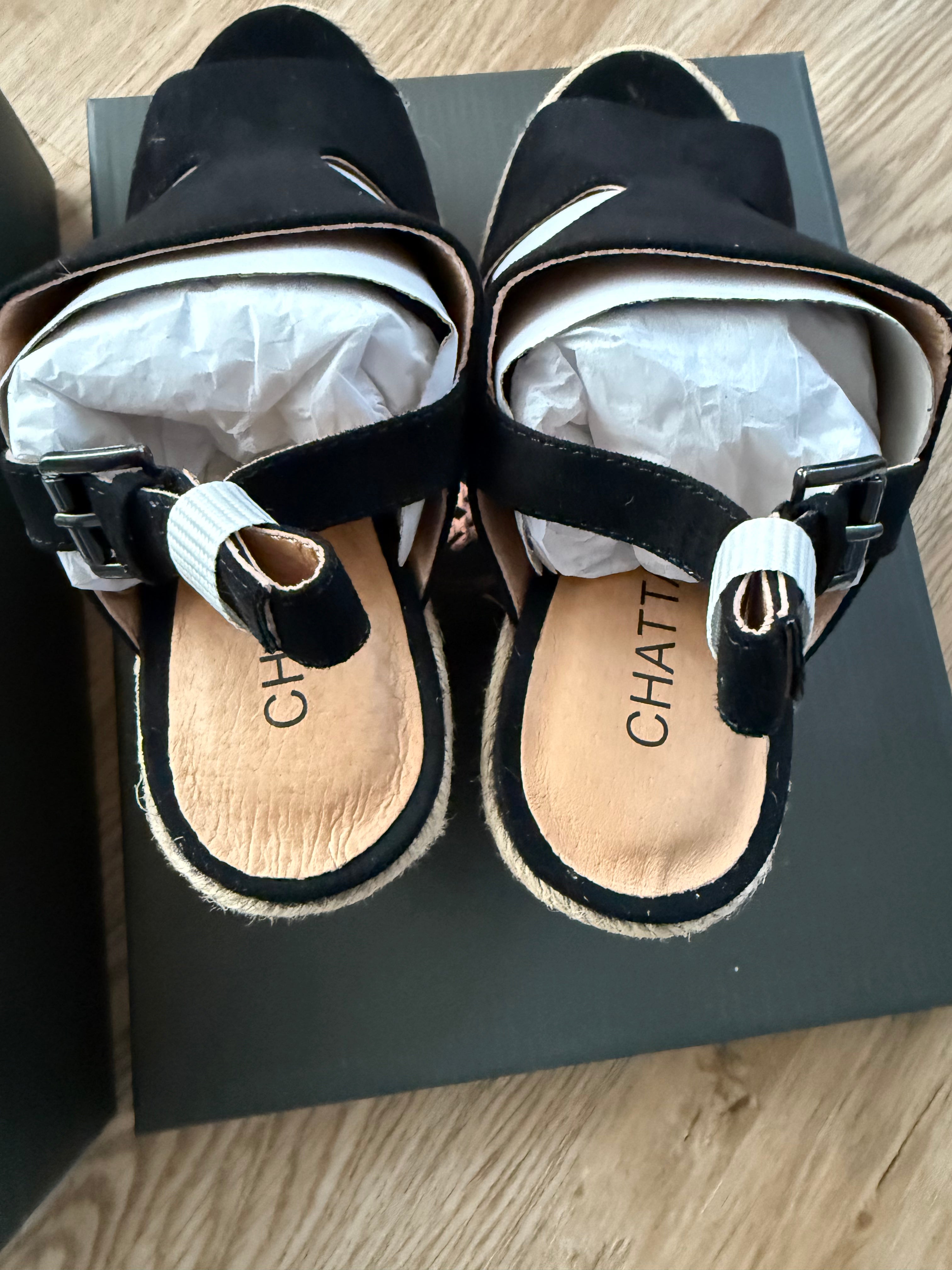 Chattawak Jacinthe Keil-Sandaletten Schwarz neu Gr. 37 – Veloursleder Wedges Espadrille