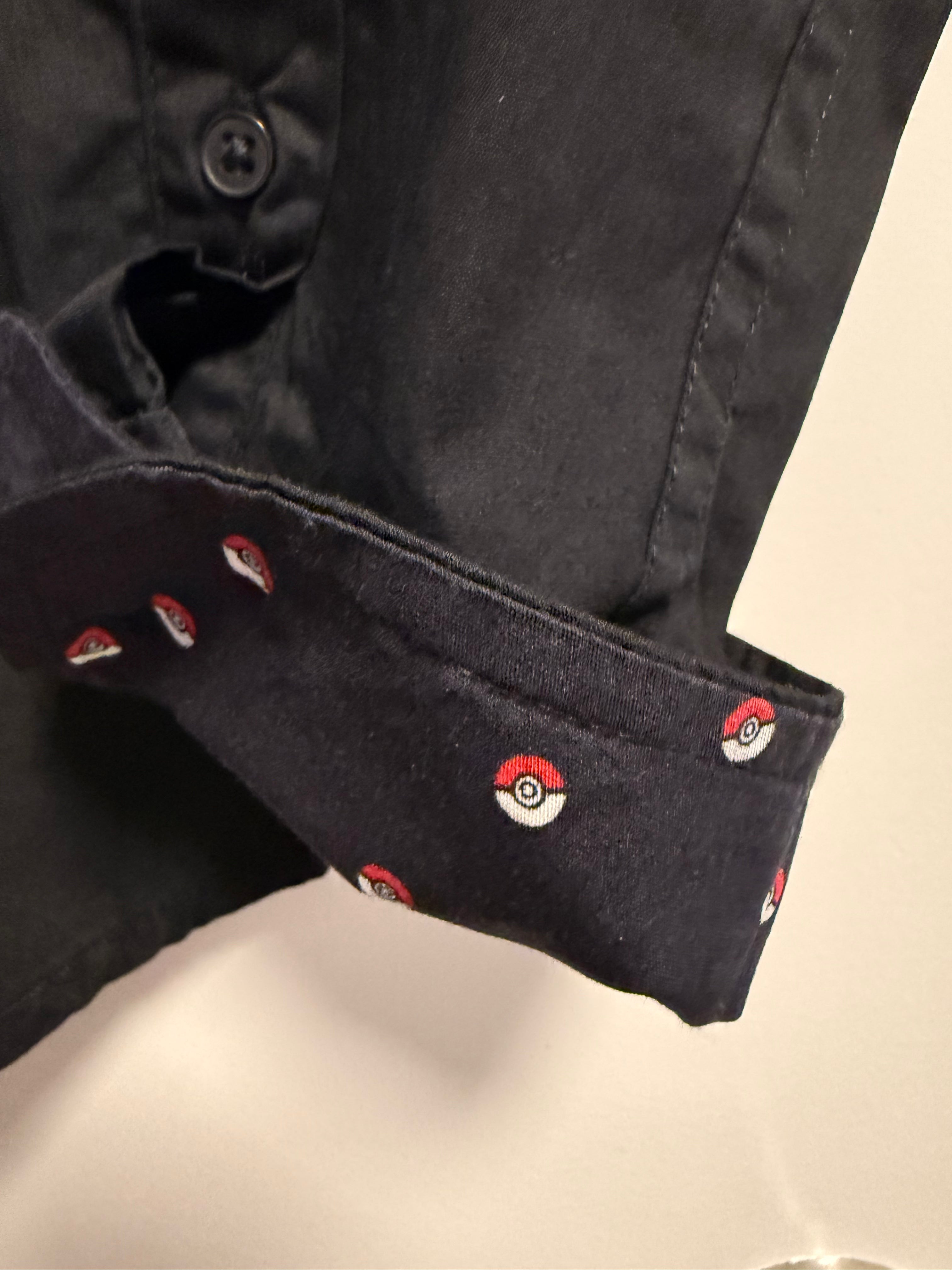 Pokémon Center Poké Ball Classics Hemd Herren Gr. L Schwarz Langarm Button-Up Neu mit Etikett NWT